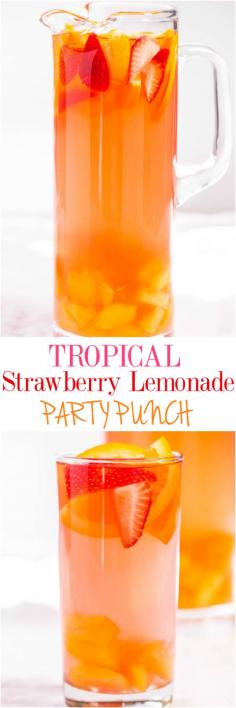 
                    
                        Tropical Strawberry Lemonade Party Punch - Sweet and citrusy with a tropical vibe! So fast and easy!! Punch and sangria all in one with loads of fruit!! (can be made virgin)
                    
                