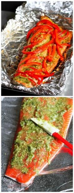 
                    
                        Easy Grilled Pesto Salmon in Foil Recipe...254 calories and 6 Weight Watchers PP | cookincanuck.com #healthy
                    
                