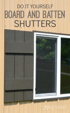
                    
                        Follow this easy DIY tutorial for board and batten shutters to add rustic charm to any home or cottage. Use this method to build shutters of any size. - Kenarry.com
                    
                