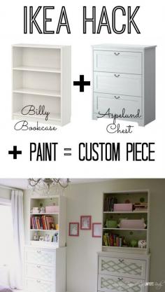 
                    
                        This is AWESOME!  Using basic, inexpensive Ikea furniture and paint and stack them for the look of a totally custom piece!  #ikeahack
                    
                