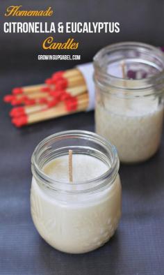 
                    
                        Keep the bugs and spiders away with homemade citronella candles.  Add a little eucalyptus to your DIY candles to help keep spiders at bay, too. All you need is wax, wicks, a mason jar and essential oils to keep bugs away all summer long.
                    
                
