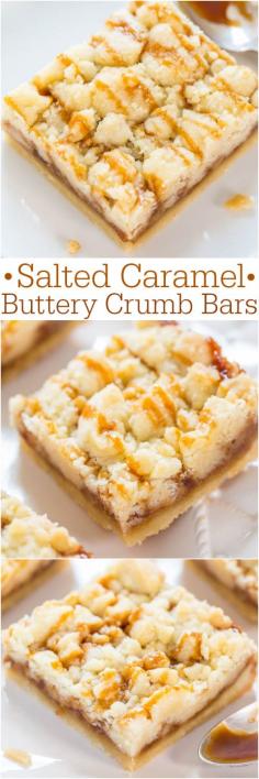 
                    
                        Salted Caramel Buttery Crumb Bars - Easy, soft, buttery bars that just melt in your mouth! The salted caramel makes them so irresistible!!!
                    
                