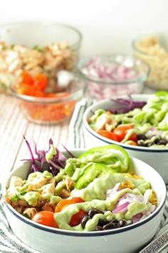 
                    
                        Leftover Chicken Burrito Bowls with Avocado Sauce | honeyandbirch.com
                    
                