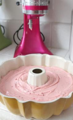 Buttermilk Strawberry Bundt Cake with Sweet White Chocolate Strawberry Ganache Recipe. YUUUMMMM