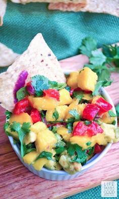 With just six ingredients, this Mango Salsa is truly easy to make! It is a little bit sweet, a little bit spicy, and a whole lot tasty! I love the unique flavor of the mango combined with the heat of the jalapeno and the hints of citrus from the lime and cilantro, as well as the buttery texture of the avocado. This salsa isn't just for chips...
