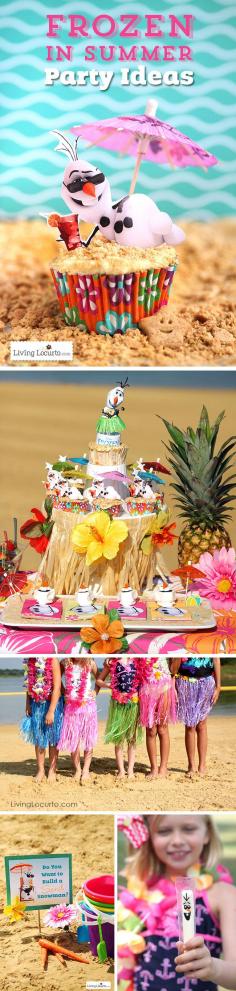 
                    
                        Frozen in Summer Birthday Party Ideas! Themed after the Disney song, Olaf finally gets to enjoy the beach! Fun food ideas, cupcakes, printables and kid games for the beach, luau or pool party. See more at LivingLocurto.com
                    
                