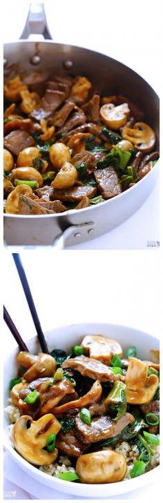 
                    
                        Ginger Beef, Mushroom & Kale Stir Fry -- an easy 30-minute meal that's always a crowd favorite! | gimmesomeoven.com
                    
                
