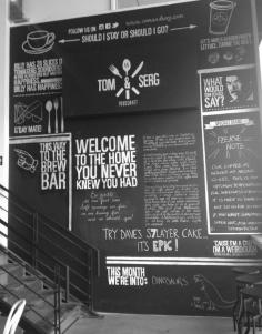 
                    
                        Black board wall at Tom & Serg, Dubai - idea for a wall kitchen
                    
                