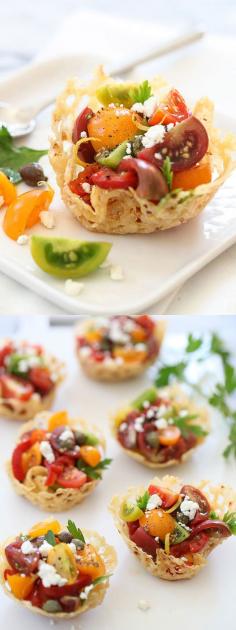 
                    
                        Individual cheese cups of a bright and tangy tomato salad for brunch on foodiecrush.com
                    
                