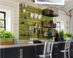 This is a garage work space, but the storage/colour ideas would translate well to any art space.