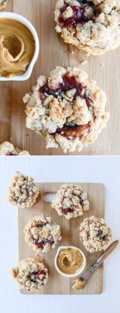 
                    
                        Peanut Butter and Jelly Crumb Muffins I howsweeteats.com
                    
                