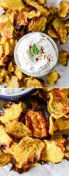 
                    
                        Baked Beet Chips! Better than potato chips. I howsweeteats.com
                    
                