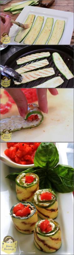 ** Made these with vegan cream cheese instead of goat cheese...amazing!! ** Grilled Zucchini Rolls - The herbed goat cheese and roasted red pepper wrapped in strips of grilled zucchini make a great and easy appetizer with a nice glass of wine.