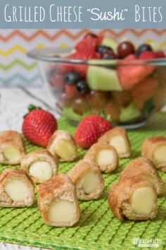 Grilled Cheese "Sushi" Rolls are a delightful cheesy twist on the classic sandwich that both kids and adults love. They're fairly simple to make and are great for lunch or snack or even a fun dinner - the kids won't mind! #sponsored