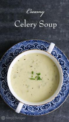 Creamy Celery Soup ~ Classic cream of celery soup with celery, onion, leeks, garlic, stock and a little cream. ~ SimplyRecipes.com