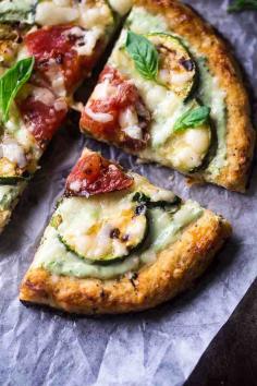 
                    
                        CAULIFLOWER PIZZA WITH GREEK YOGURT PESTO & GRILLED VEGGIES
                    
                