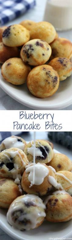 
                    
                        Blueberry Pancake Bites- bite sized pancake bite loaded with blueberries (or whichever mix-in your prefer). Place them in a cup and send the kiddos off to school with a warm, easy and tasty breakfast.
                    
                