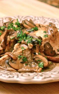 Balsamic Cream Chicken with Mushrooms: COOK 4 boneless, skinless chicken breasts Salt Pepper 2 tbsp oil 4 tbsp butter SET CHICKEN ASIDE Add to pan and cook 5 min 3 c sliced mushrooms 4 cloves minced garlic 2 chopped shallots Sprinkle 2 tbsp flour and cook 1 min. Add & cook until thick 2 c chicken stock ½ tbsp fresh thyme 1½ tbsp balsamic vinegar ¼ c plus 2 tbsp half-and-half Add chickeninto mushroom mixture. Cook 2 min. Serve over pasta or rice.