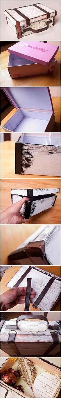Shoe box recycle- So Beautiful Paper Bag | DIY & Crafts- turn a shoebox into a wonderful vintage storage suitcase. Best idea I've seen!