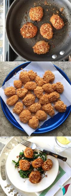 Toasted Garlic Crusted Scallops using Glutino Pretzels