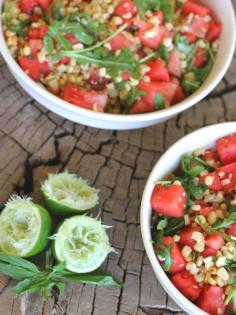 Watermelon, Grilled Corn and Arugula Salad