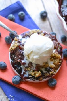 
                    
                        Blueberry Rhubarb Crisp - delicious served warm with vanilla ice cream!
                    
                