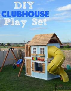 
                    
                        The perfect solution to keep the kids playing outside for hours, check out that fun slide.  Build a DIY Clubhouse Play set with tutorial and play set plans.
                    
                