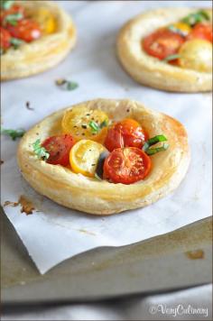 ~ Individual Tomato and Basil Puff Pastry Tarts