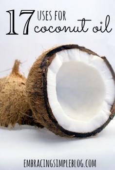
                    
                        There are so many benefits to using coconut oil. It is a very inexpensive alternative for many products. Here are my 17 top uses for coconut oil!
                    
                