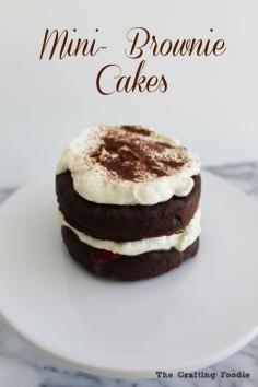 Mini-Brownie Cakes made with two, fudgy brownie layers studded with fresh raspberries and filled with lightly sweetened, fresh whipped cream. Need I say more! |The Crafting Foodie via OHMY-CREATIVE.COM