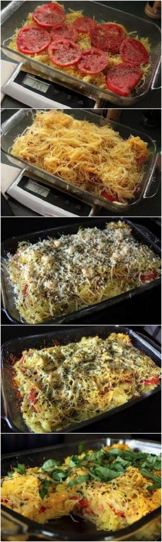 Tomato Basil Spaghetti Squash Bake, use vegan cheese