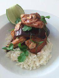 Rocco DiSpirito's chicken with glazed eggplant & cauliflower rice recipe