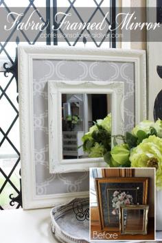 
                    
                        Fabric Framed Mirror from a thrift store frame and mirror!
                    
                
