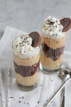 Peanut Butter Chocolate Mousse Parfait. . Layers of peanut butter mousse and chocolate mousse topped with fresh whipped cream! It doesn't get any better than this.