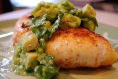 Lime avocado chicken - blackened seasoning; skinless, boneless chicken breast halves; olive oil; avocado; fresh cilantro; jalapeno pepper; fresh lime juice; lime - Strict Candida Diet