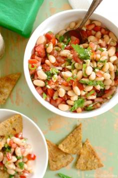 White Bean Salsa with Tuscan Pita Chips  CiaoChowBambina.com