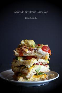 California avocado breakfast casserole via dineanddish.net | crescent rolls; easy; fast; baked; *tried & true*; breakfast; brunch; bacon; cheesy