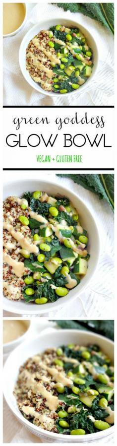 
                    
                        The 'Green Goddess Glow Bowl' ▲▼ ready in 20 minutes! vegan + gluten free, a protein packed healthy recipe with a savory tahini lemon dressing. lean, clean and green! from The Glowing Fridge
                    
                