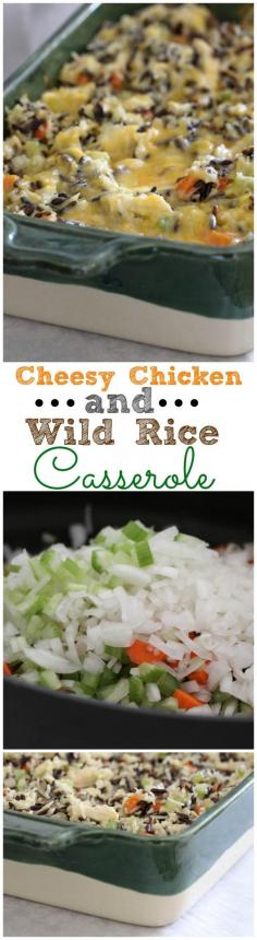 Cheesy Chicken and Wild Rice Casserole.  Great freezer meal to package up for friends in need of dinner!  #chicken #dinner