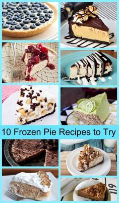 10 Frozen Pie Recipes to Try This Summer!  Recipes for pies such as Peanut Butter Cup, Cookie Dough, Chocolate, Blueberry-Coconut, Kahlua Ice Cream and more!!