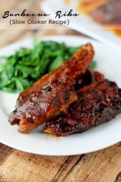 Crockpot Barbecue Ribs Recipe! | http://www.passionforsavings.com/2015/04/crockpot-barbecue-ribs-recipe/
