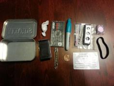 Empty Altoids tin can hold a lot of essentials   http://www.architecturendesign.net/30-outdoor-travel-hacks-to-turn-you-into-a-backpacking-badass/