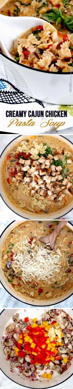 Creamy Cajun Chicken Pasta Soup - Everything you love about Cajun Chicken Pasta - but in an incredible creamy broth! #soup #cajun #pasta #pasta #recipes #dinner #healthy #recipe