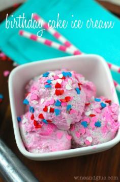 Birthday Cake Ice Cream No Machine Needed! | https://www.wineandglue.com | The irresistible flavors of birthday cake in an ice cream!