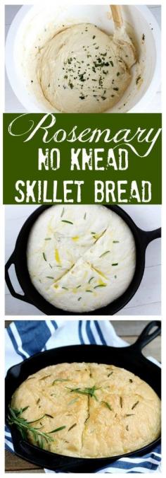 
                    
                        Rosemary No Knead Skillet Bread - Delicious and easy, this loaf bakes up quickly. Fresh, simple olive oil, rosemary and seasoning for the perfect rise and bake yeast bread in a skillet.
                    
                