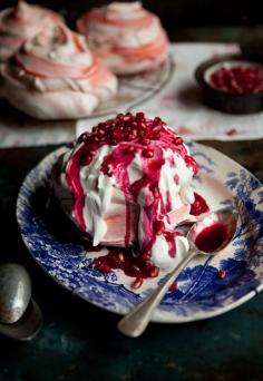 Pink Swirl Meringues with Pomegranate Syrup+ many more pomegranate recipes