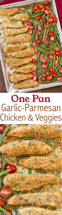 One Pan Roasted Garlic-Parmesan Chicken Tenders and Green Beans with Fresh Grape Tomatoes - this chicken is so good! I loved that everything was baked together on one sheet pan! Weight loss tips and diets you can find here - www.perfectdiets.net