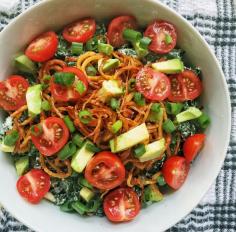 
                    
                        Kale Caesar Salad With Shoestring Potatoes, Avocado, Tomatoes, and Green Onion (V)
                    
                