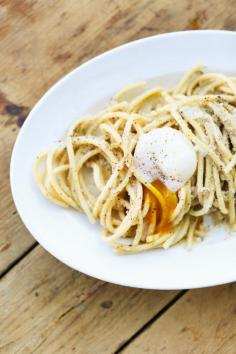 
                    
                        Bucatini carbonara, mascarpone, pancetta, black pepper, poached egg, and parmesan
                    
                