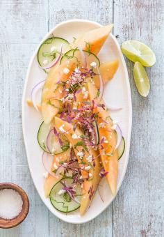 melon + mint + red onion + cucumber + feta